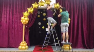 Оформление шарами детского сада в стиле Оскар. Арка и стойки из шаров.