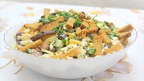 Салат с фасолью и крабовыми палочками. смотреть онлайн