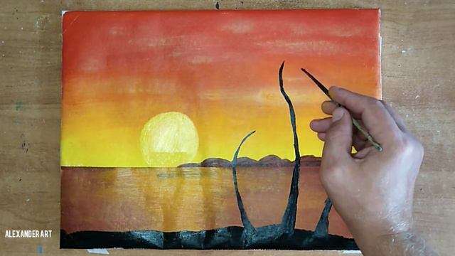 роспись акрилом на холсте /рисунок солнечного острова #acrylicpainting смотреть онлайн