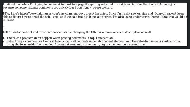 Wordpress: Ajax Comment: Page reloads whenever the comment submission form is reloaded смотреть онлайн