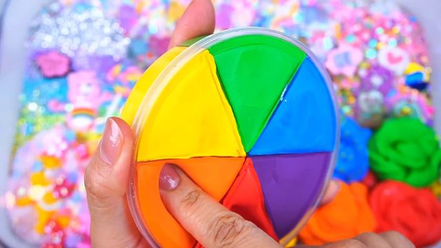 Rainbow Heart Pop It Slime Mixing Random Shiny Things Into Slime #ASMR #Satisfying #slimevideos #슬라