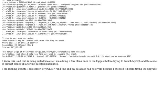 Databases: MySQL upgrading from 5.7 to 8 - Throwing strange error and won't start up смотреть онлайн