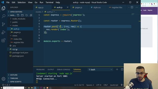 Nodejs MYSQL Login Tutorial - Routes - Part 5/7 смотреть онлайн