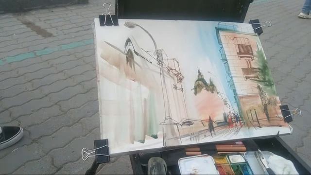Городская зарисовка Трансляция в реальном времени 30.04.2022 Акварель Пленэр UrbanSketching