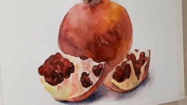 Drawing Watercolor pomegranate fruit / Как нарисовать акварелью гранат смотреть онлайн