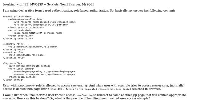 How to redirect unauthorized user to certain JSP page? (using declarative role based... смотреть онлайн