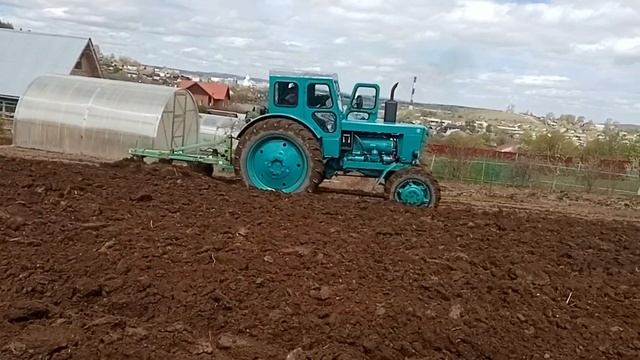 Трактор т-40 с польским плугом 3-30 и самодельной почвофрезой. смотреть онлайн