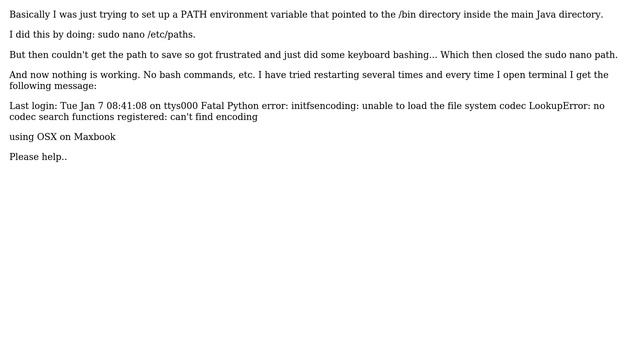 I broke my terminal trying to set up PATH environment to bin the JAVA directory and now nothing... смотреть онлайн
