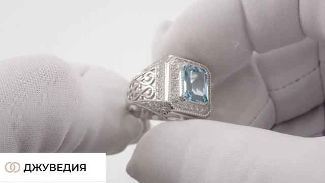 Перстень Мужской с Голубым топазом, Артикул КМ-91_2, серебро 925 пробы смотреть онлайн