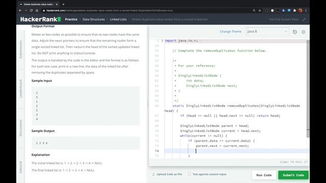 HackerRank - Delete duplicate-value nodes from a sorted linked list смотреть онлайн