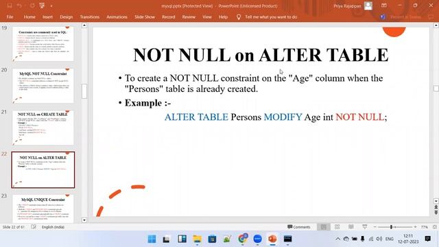 MYSQL Alter Table Commands || MYSQL Constraints In hindi смотреть онлайн