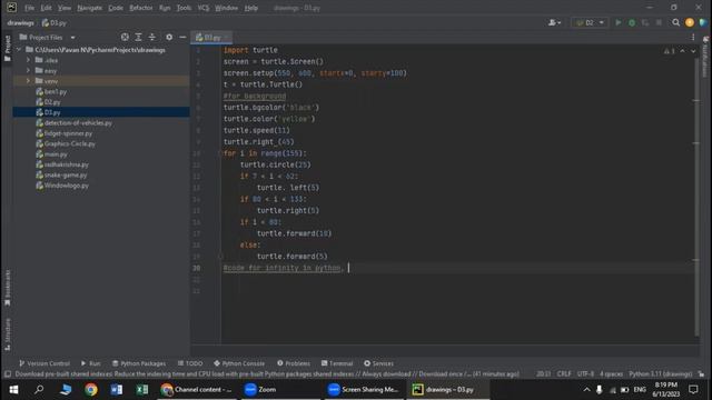 Infinity Graphics Using Python's Turtle Library | Python | Infinity | Drawing | Turtle Library смотреть онлайн