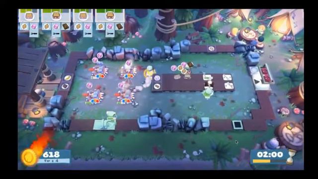 Overcooked 2: Campfire Cook Off - Level 1-2 , 4 Players, 4 Stars