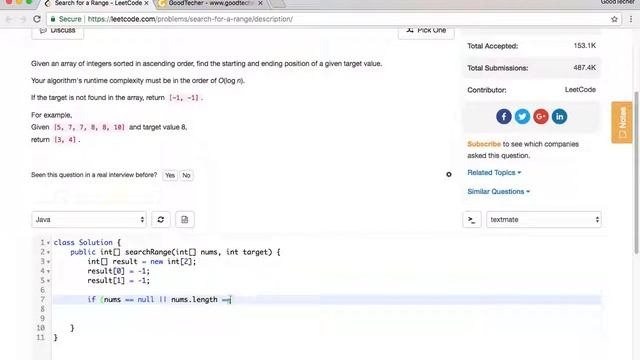 LeetCode Tutorial 34. Search for a Range смотреть онлайн