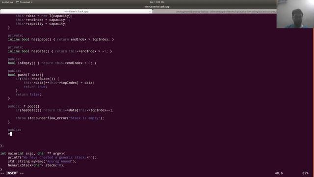 Datastructures in C++ live coding : Generic Stack push, pop, isEmpty, forEach functions смотреть онлайн