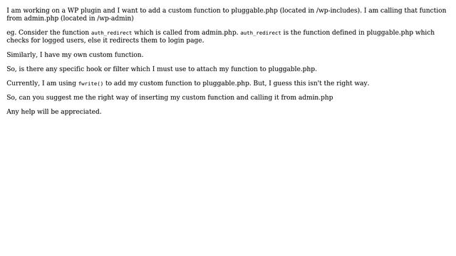 Wordpress: How to add custom function to pluggable.php? смотреть онлайн