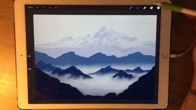 HOW TO PAINT REALISTIC LANDSCAPE 1: Mountains in the mist painting tutorial iPad Pro + Apple Pencil смотреть онлайн