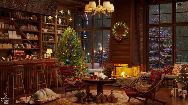 Relaxing Christmas Jazz Music ? Christmas Coffee Shop Ambience & Crackling Fireplace To Study, Rela