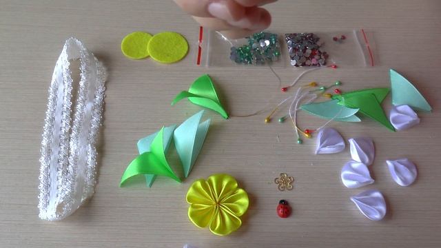 Повязка на голову канзаши Мастер класс повязка на голову с цветком DIY ribbon flower handmade смотреть онлайн