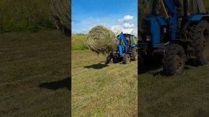 Погрузка сена на мтз и самодельными вилами