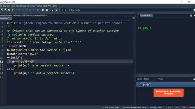 Perfect Square Checking - Python Program смотреть онлайн