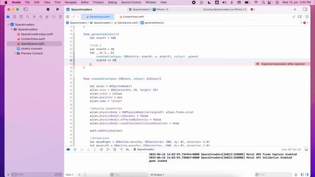 Generate multiple Alien Sprite Nodes in SpriteKit - 3 - Mobile Game Development смотреть онлайн
