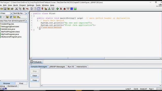 JGrasp window Java Class Template Part 1 смотреть онлайн