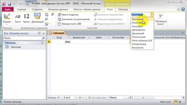 Создание таблиц в Access 2010 в режиме «Таблица» смотреть онлайн
