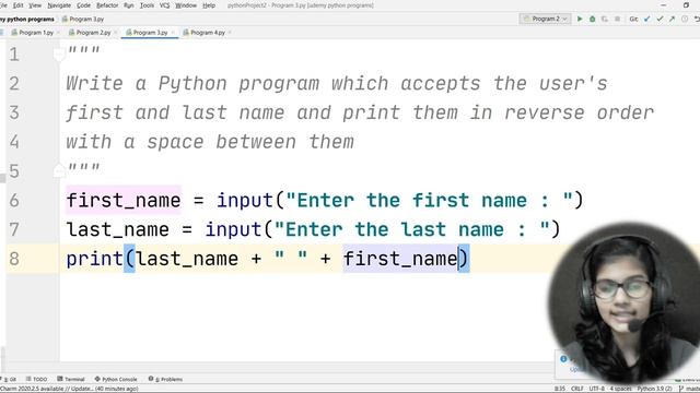 Python Question 03: Accept the user's first and last name and display them in reverse смотреть онлайн