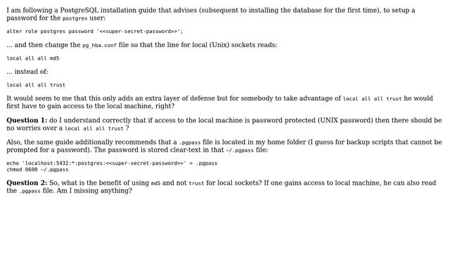 Databases: benefit of using [md5] over s authentication for local Unix sockets смотреть онлайн