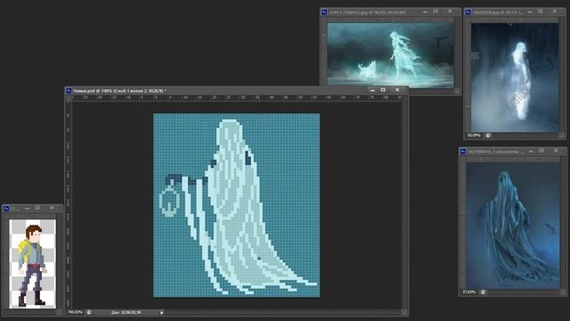 Pixelart набросок Призраки (Навьи) в Adobe Photoshop смотреть онлайн