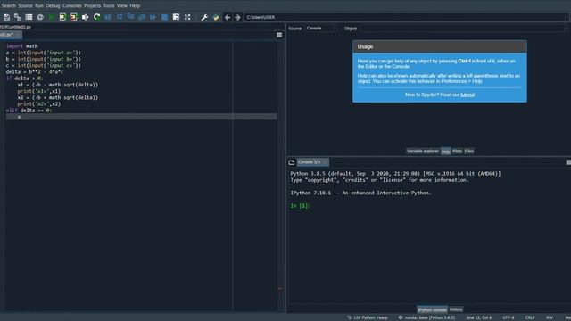 Solve a second degree equation with python programing by using spyder in ANACONDA. смотреть онлайн