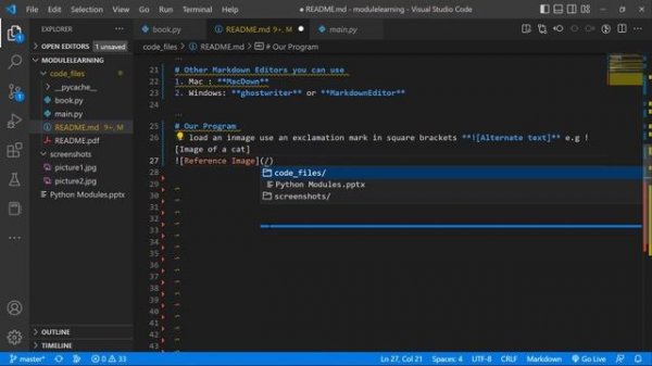 How to create a readme file in vs code