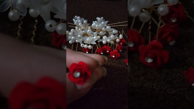 Red rose and Perl white fancy hair pin смотреть онлайн