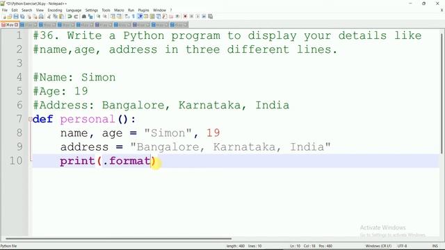#36 WAP to display your Personal Details in different lines in Python | Python Practice смотреть онлайн
