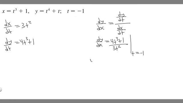 Find an equation of the tangent to the curve at the point. x = t^3 + 1, y = t^4 + t; t = -1 смотреть онлайн
