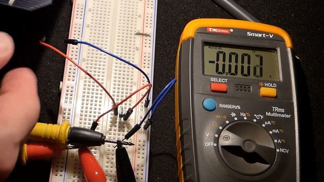 Breadboard Multimeter Testing N Channel JFET J310 Transistors With Broken Solar Cell