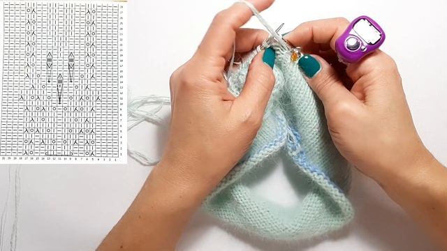 Двойная шапка бини с красивым узором/вяжем из пуха норки смотреть онлайн