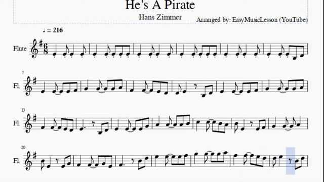 Flute Sheet Music: How to play He's A Pirate by Hans Zimmer смотреть онлайн