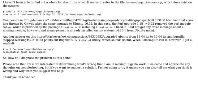 Bugzilla gives Internal Server Error after Ubuntu and Perl upgrade смотреть онлайн