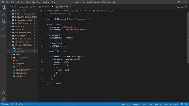 Discord.JS v13 - Set Status Command and Auto Changing Status [Ep. 12] смотреть онлайн