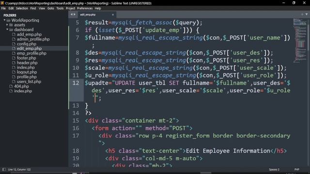 PHP Project Work Reporting System | Update Query | Employee Record Update Tutorial 14 смотреть онлайн