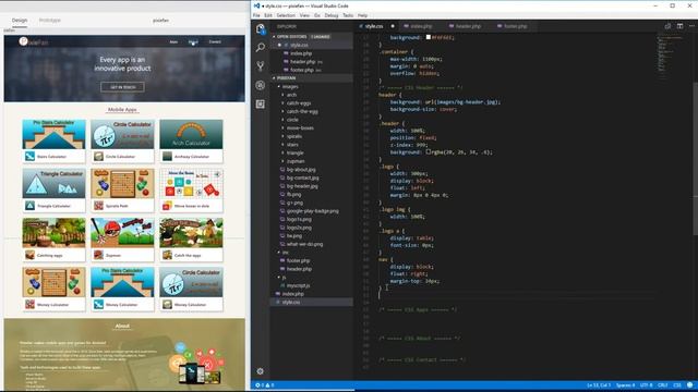 Adobe XD To HTML/CSS/PHP, Pixiefan Android Apps Portfolio Website Speed Coding - Part 2