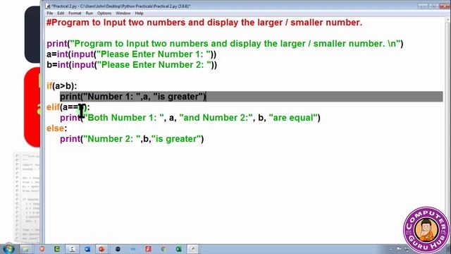 Input two numbers and display the larger number | Class 11 Computer Science with Python Practical 2 смотреть онлайн