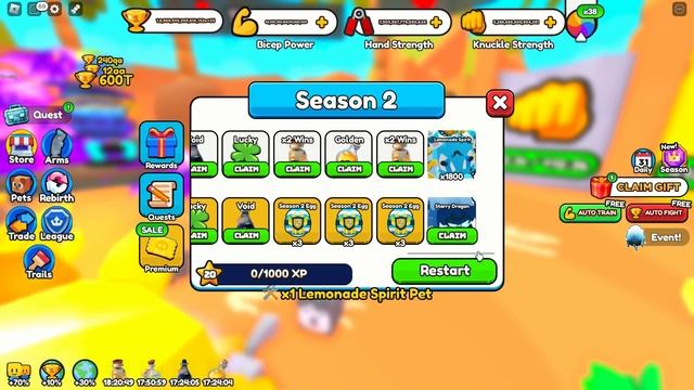 NEW OP PETS AND REWARDS in ARM WRESTLE SIMULATOR (Roblox) New Season Pass and Gem T-Rex Pet! смотреть онлайн