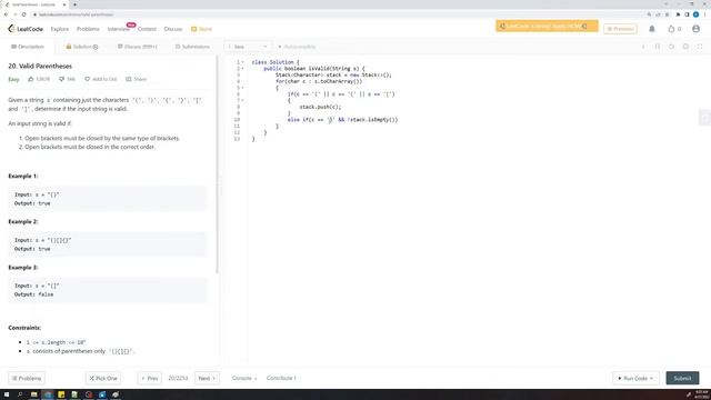 LeetCode - Java - Valid Parentheses Explained смотреть онлайн