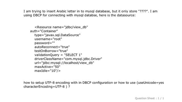 MySQL : how to use (useUnicode=yes characterEncoding=UTF-8 ) with DBCP смотреть онлайн