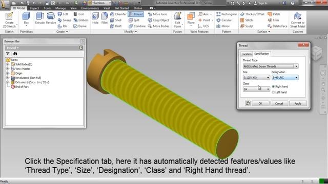 Creating a realistic thread in Autodesk Inventor 2013 смотреть онлайн
