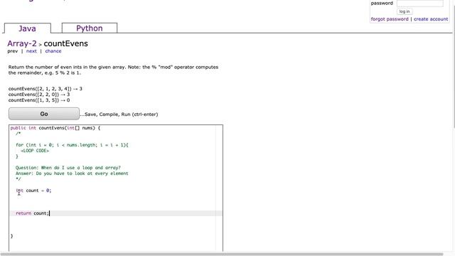 Codingbat - countEvens (Java) смотреть онлайн