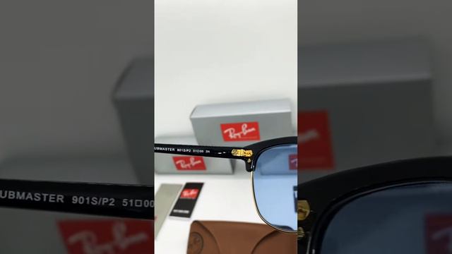 Солнцезащитные очки Ray Ban Clubmaster RB 3016 901S/P2 (золотая оправа/светло голубые линзы)